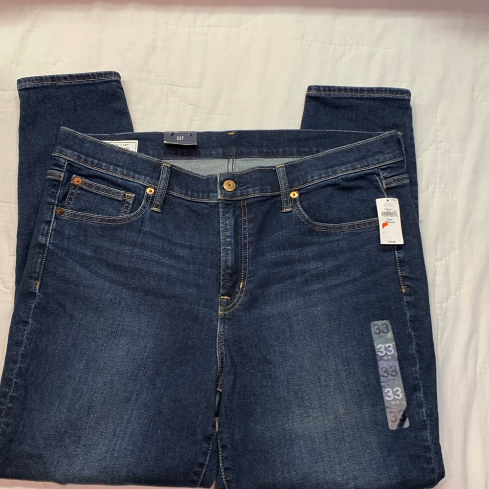 GAP Women's 33 (16R) True Skinny Mid-Rise Distressed‎ Blue Jeans Stretch NWT